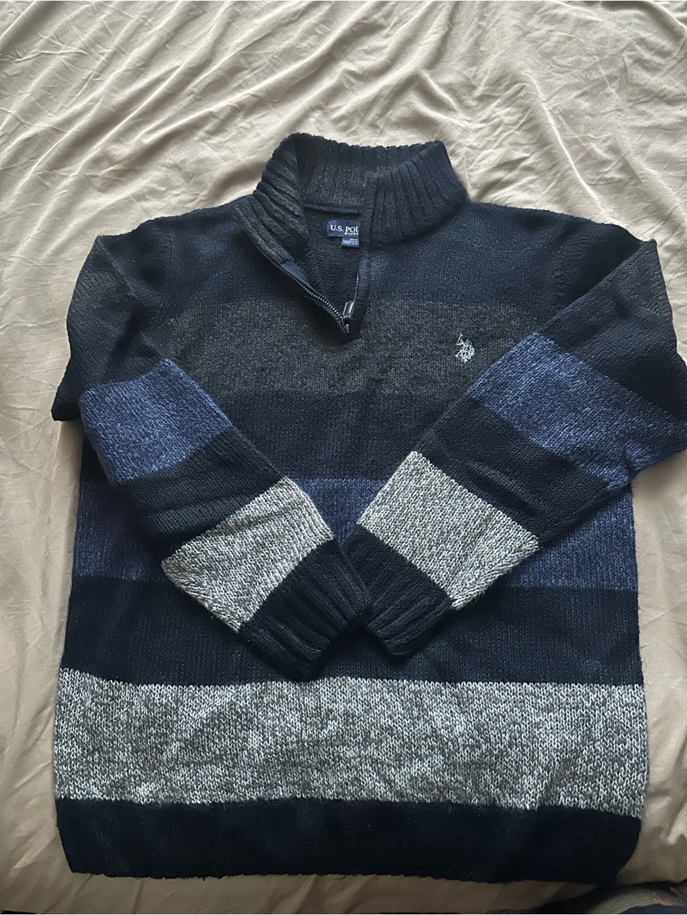 U.S. Polo Assn. Men's Navy and Gray Striped Half-Zip Sweater